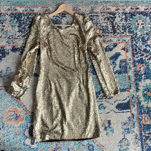Gold Sequin Fitted Backless Dress